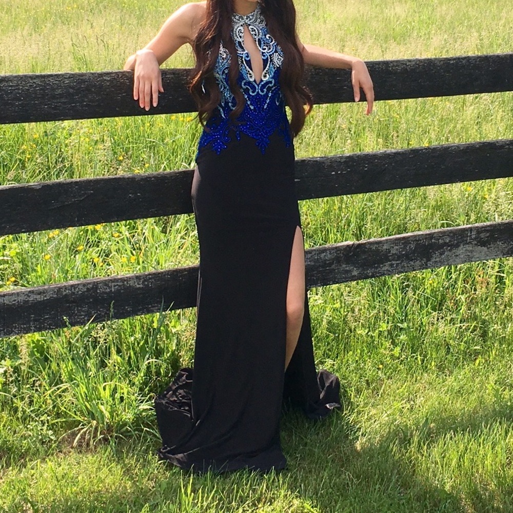 Blue, White, and Black Prom Dress
